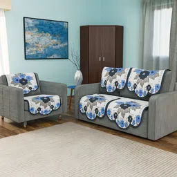 Kuber Industries White & Blue Printed Cotton Sofa Cover-image-74