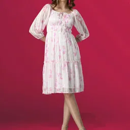 all about you Women Floral Print Round Neck Knee Length Fit & Flare Dress-image-44