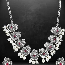 Sangria Silver-Plated Stone-Studded & Beaded Jewellery Set-picture-20