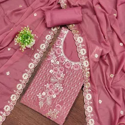 LeeliPeeri Designer Floral Embroidered Georgette Unstitched Dress Material-image-44
