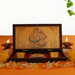 INTERNATIONAL GIFT Gold-Toned Radha Krishna With Charan Paduka Religious Pooja Essentials-image-13