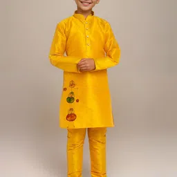 DEVOILER Boys Animal Printed Dupion Silk Straight Kurta-93