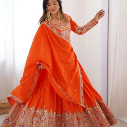 Panzora Embroidered Sequinned Semi-Stitched Lehenga & Unstitched Blouse With Dupatta-picture-48