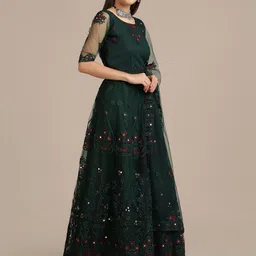 KALINI Embroidered Net Semi Stitched Lehenga & Unstitched Blouse With Dupatta image 3