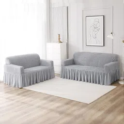 HOKIPO Solid Ash Grey Elastic 5 Seater Fully Covered Stretchable Sofa Cover-image-32