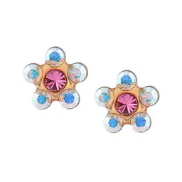 STUDEX Stainless Steel 24K Pure Gold Plated Crystals Studded Floral Shaped Studs-85