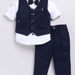 LITTLE COLLARS Boys Self Design Velvet Suede Single-Breasted 4-Piece Suits-image-110