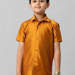 Ramraj Boys Cutaway Collar Solid Silk Casual Shirt-image-50