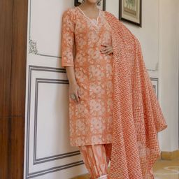 Anouk Floral Yoke Design Thread Work Pure Cotton Straight Kurta With Patiala & Dupatta image 2