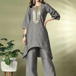 KALINI Floral Embroidered Regular Kurta with Palazzos-image-7