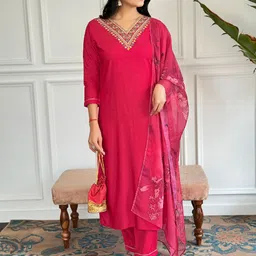CANBIA Embroidered Thread Work Regular Kurta with Trousers & Dupatta image 5