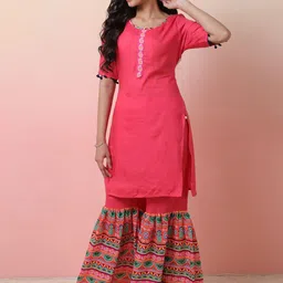 SZN Women Ethnic Motifs Yoke Design Regular Pure Cotton Kurta with Sharara-picture-26