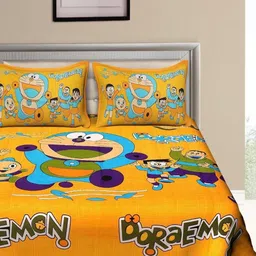 Aura Yellow & Blue Printed Cotton 144 TC Queen Bedsheet Set- 2.10 m X 2.30 m-image-61