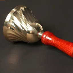 Exotic India Red & Gold Toned Brass Pooja Bell With Wooden Handle-image-26