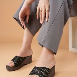 Anouk Black Embellished Party Wedge Heels-picture-30