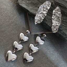 SOHI Soiree Set Of 2 Silver Plated Contemporary Drop Earrings-10