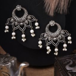 Adwitiya Collection Silver-Plated Stone-StuddedContemporary OxidisedDrop Earrings-24