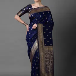 all about you Women Ethnic Motifs Woven Design Zari Silk Blend Banarasi Saree-picture-12