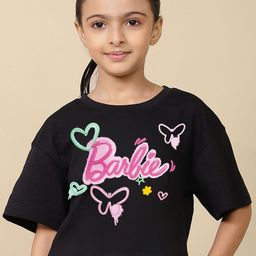 Kids Ville Girls Barbie Printed Pure Cotton Boxy Fit T-Shirt-46