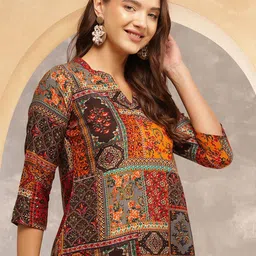 Anouk Rustic Print Mandarin Collar Top image 2