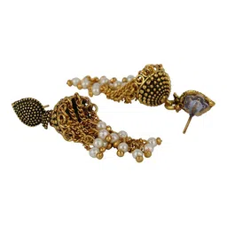 ANIKAS CREATION Set Of 2 Gold-Plated Artificial Beaded Contemporary Shaped Drop Earrings image 2