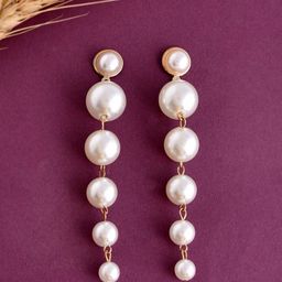 DIVASTRI Stainless Steel Gold-Plated Pearls Beaded Circular Shaped Drop Earrings-14
