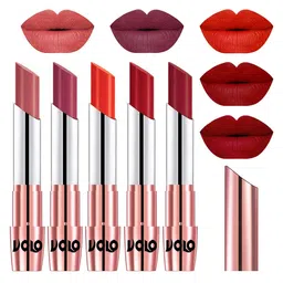 VOLO Set Of 5 Creme Matte Lipstick 3.5g Each - Light Peach-Rose Pink-Coral-Tomato Red-Red-image-12