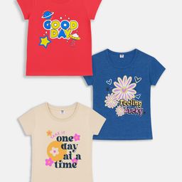 Here&Now X Game Begins Pack of 3 Girls Typography Printed T-shirt-picture-5