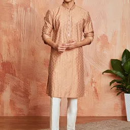 VASTRAMAY Thread Work Mandarin Collar Straight Kurta With Trousers-picture-30