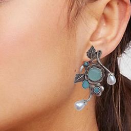 FindHerFavorite Silver-Plated Stones Studded & Beads Beaded Contemporary Drop Earrings-45