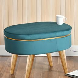 Shadowkart Blue & Brown Wooden & Velvet Freeform Ottoman-image-58