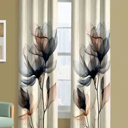 Steve & Anderson Ozzon Brown And Black 2 Pieces Floral Printed Long Door Curtains (9Feet)-image-29