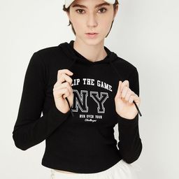 max Women Typography Printed Hood Cotton T-shirt-image-77