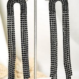 Dressberry Silver-Plated Rhinestones Studded Contemporary Drop Earrings-37