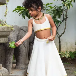 MIRALI Girls Kasavu Cotton Skirt & Crop Top Set-picture-17