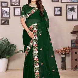 NANDKASHI Women Floral Printed Pure Georgette Saree-picture-43