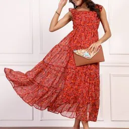 Deewa Women Square Neck Ethnic Motifs Print Tiered Fit & Flare Dress-picture-48