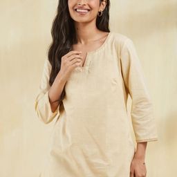 Fabindia Slim Fit Notch-Neck Cotton Straight Kurta-image-66