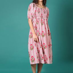 LIMEROAD Floral Printed Round-Neck Ethnic Dress-image-28