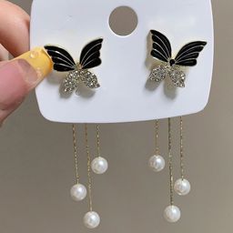 FIMBUL Gold-Plated Stones Studded & Pearls Beaded Animal Shaped Drop Earrings-72