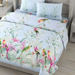 Myntra Elegant Homes Blue & Pink Floral 180 TC King Bedsheet with 2 Pillow Covers-image-57