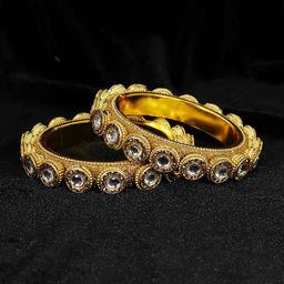 ZULKA Set OF 2 Gold Plated Zircon Stones Studded Rajwadi Bangles-32