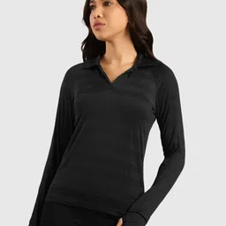 Musclemind Women Self Design Polo CollarT-shirt-image-84