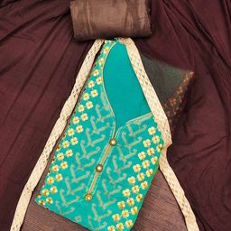 DIVASTRI Floral Embroidered Thread Work Chanderi Cotton Unstitched Dress Material-image-65