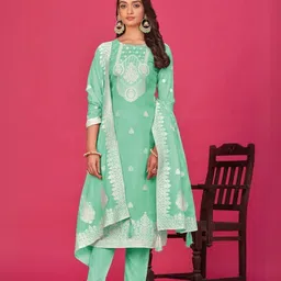 ODETTE Floral Embroidered Organza Semi-Stitched Dress Material-image-77