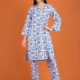 MANOJAVA Women Floral Printed Regular Kurta with Trousers-image-9