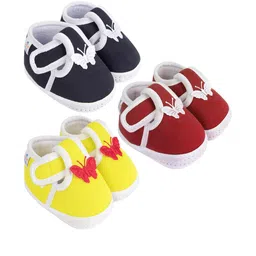 Neska Moda 0 To 12 Months Baby Boys & Baby Girls 3 Pair Combo Soft Cotton Butterfly Velcro Booties (Toe to Heel Length - 12 cm, Black, Maroon, Yellow)-image-62