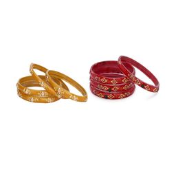 Somil Elegant Combo Glass Bangle Set | Handmade Traditional Chudi For Women | Perfect For Daily & Occasion Use, Combo of 2 Set, Yellow, Red-image-82