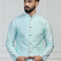 TAHVO Embroidered Mandarin Collar Nehru Jacket-20
