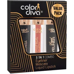 Color Diva Set Of Liquid Eyeliner & Mascara & Glazed Matte Liquid Lipstick - 10 ml Each image 2